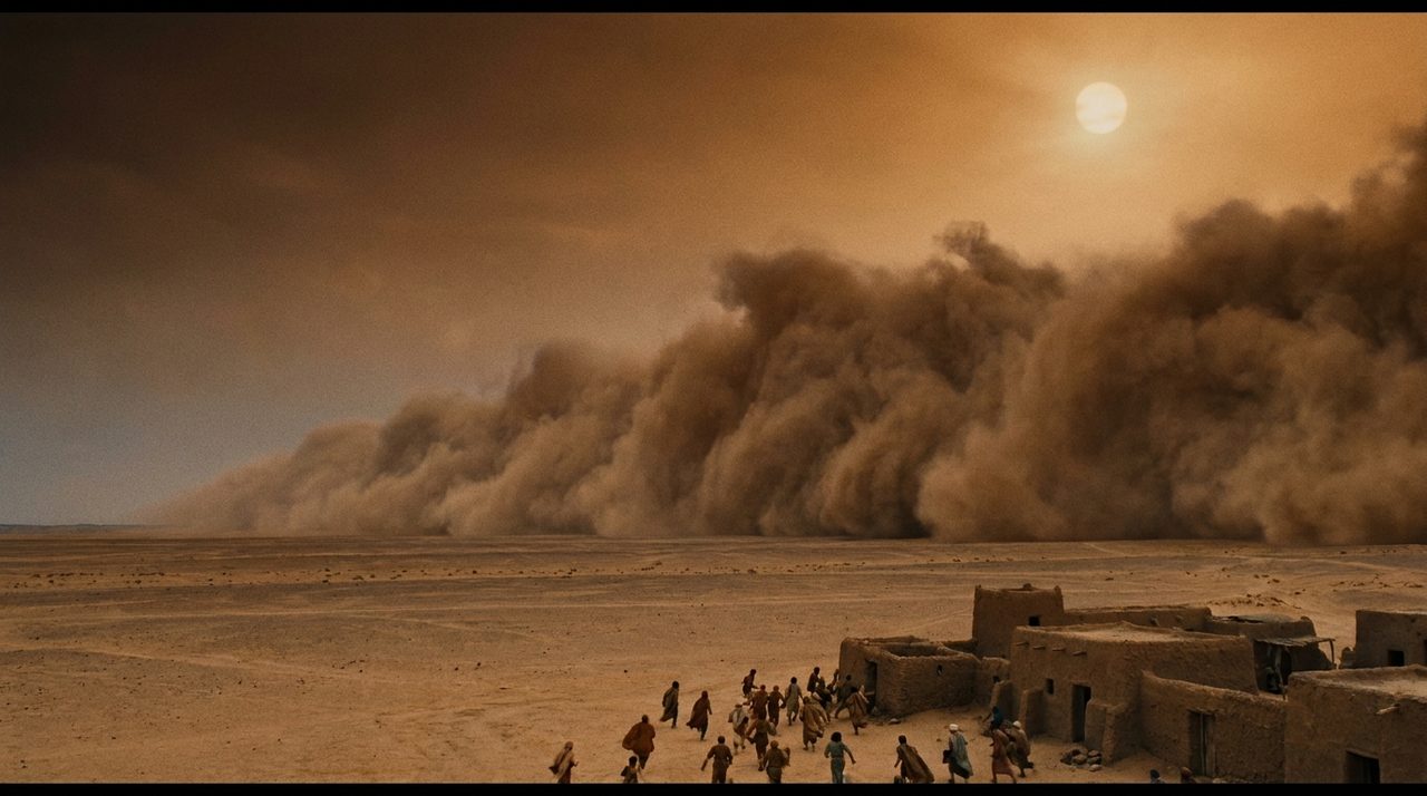Example result for the prompt: Dust storm approaching